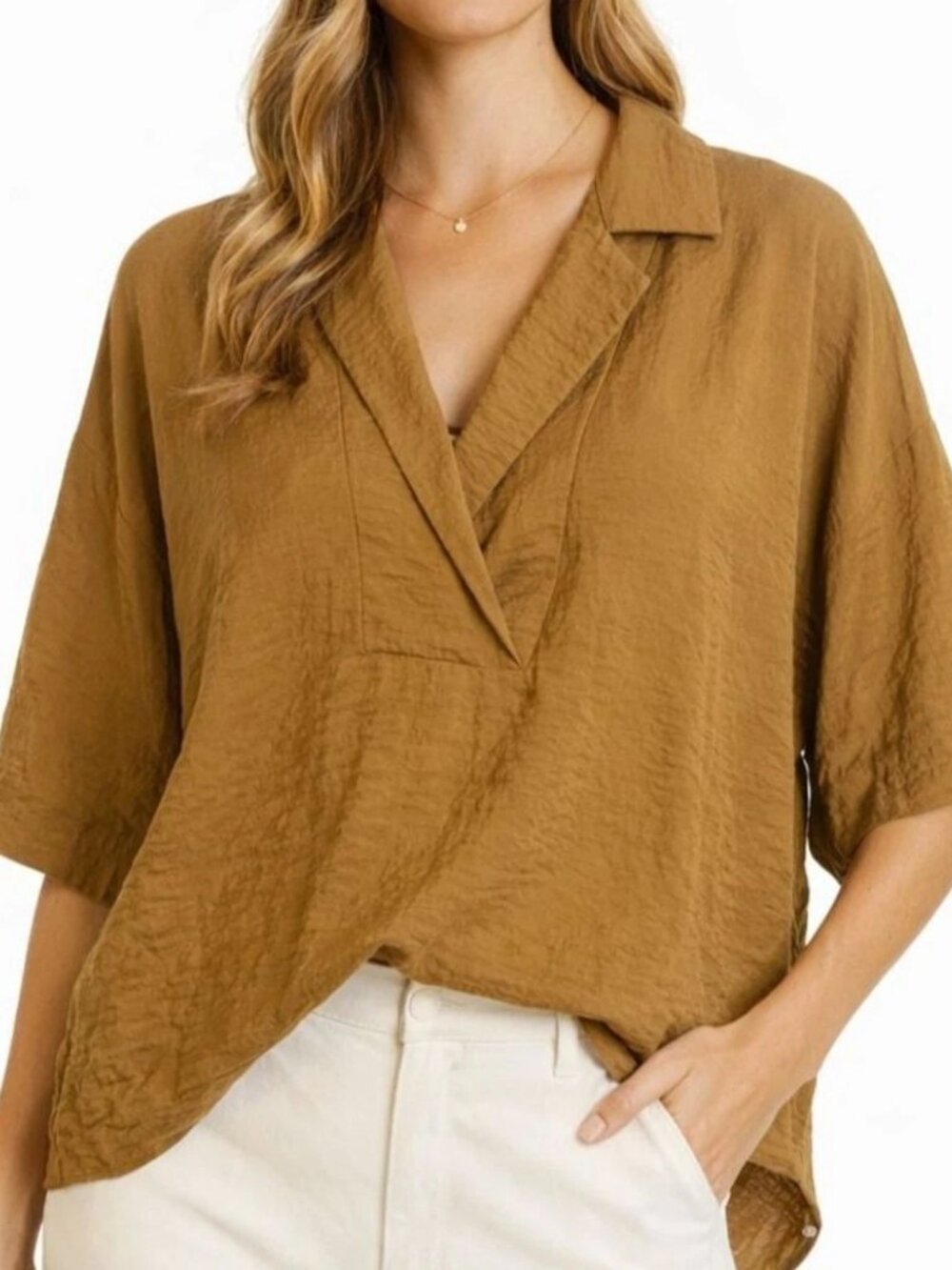 Anthropologie Golden V-Neck Short Sleeve Blouse